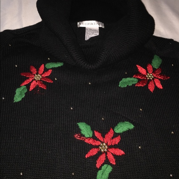 Christmas poinsettias sweater m / tall - Picture 3 of 8